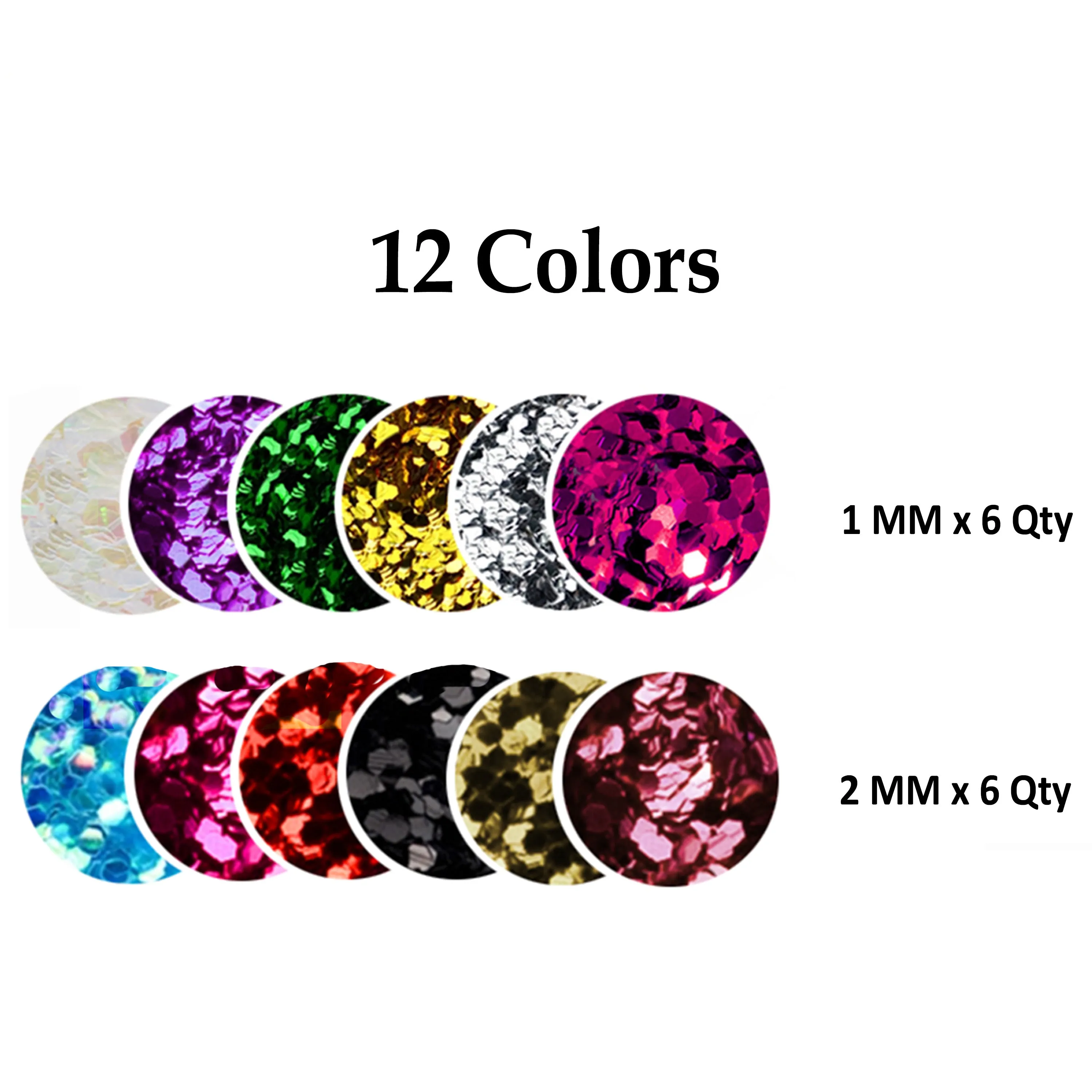 12 Colors Nail Art Hexagon Glitters