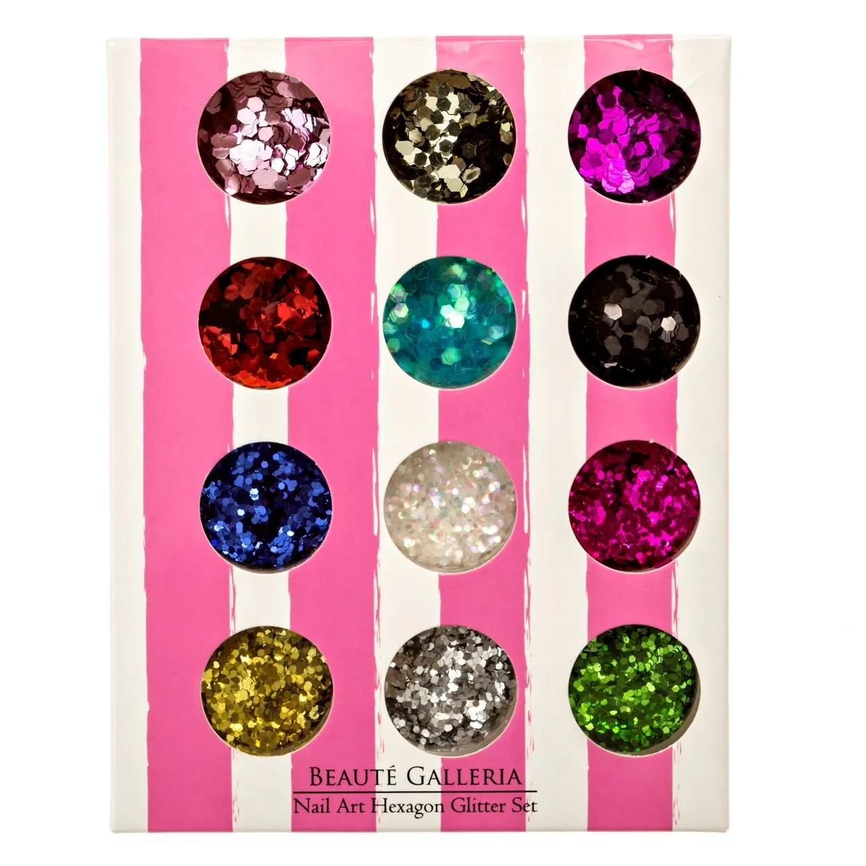 12 Colors Nail Art Hexagon Glitters