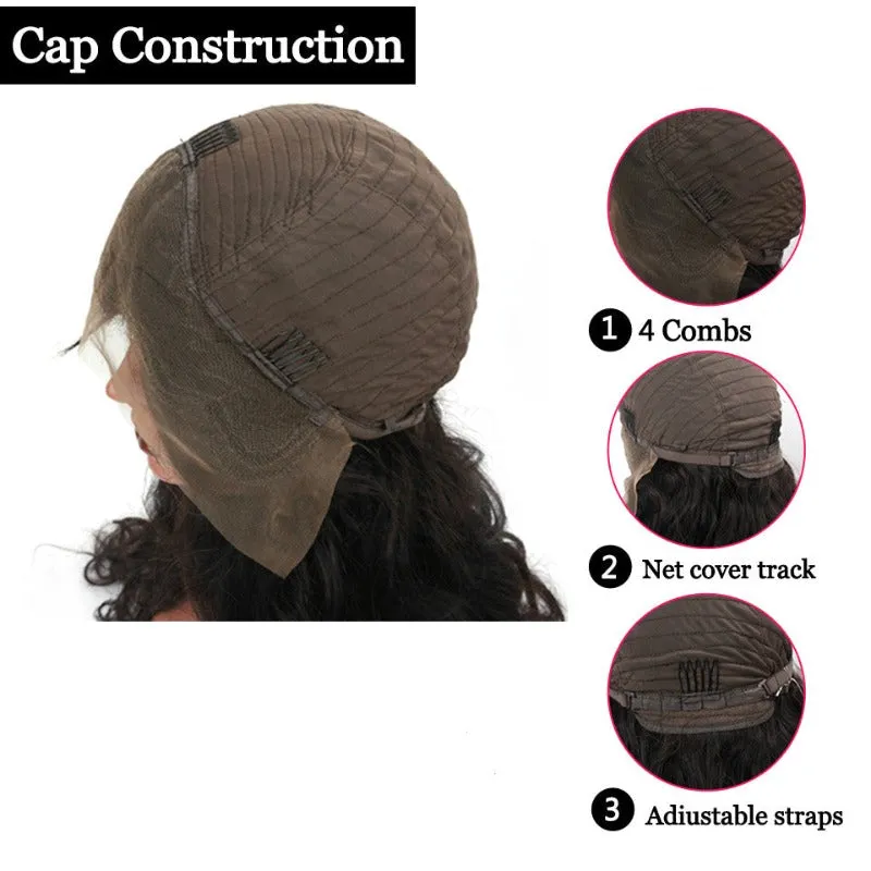 13x4 Lace Body Wave Wig Frontal 100 Human Virgin Remy Natural Black Hair