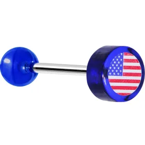 14 Gauge Blue Acrylic American Flag Straight Barbell Tongue Ring