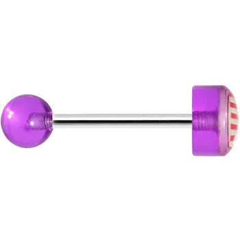 14 Gauge Purple Acrylic American Flag Straight Barbell Tongue Ring