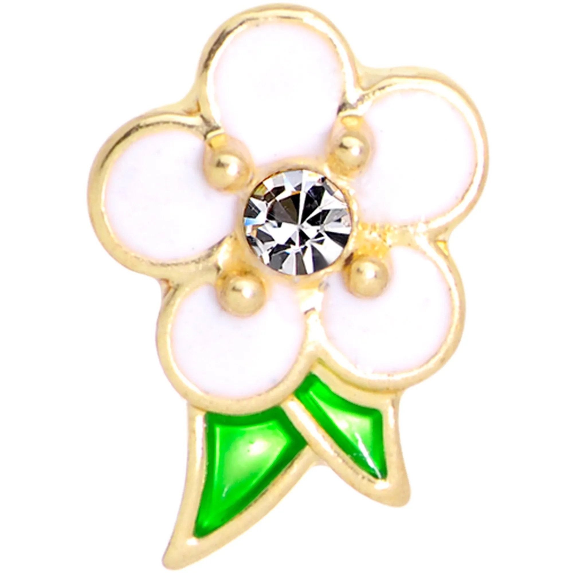 16 Gauge 1/4 Clear Gem Gold Tone White Flower Cartilage Earring