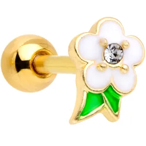 16 Gauge 1/4 Clear Gem Gold Tone White Flower Cartilage Earring