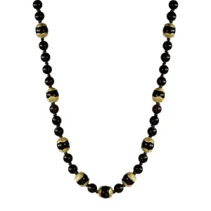 18K Gold Flower Capped Vintage Ebony Bead Chain on Cord