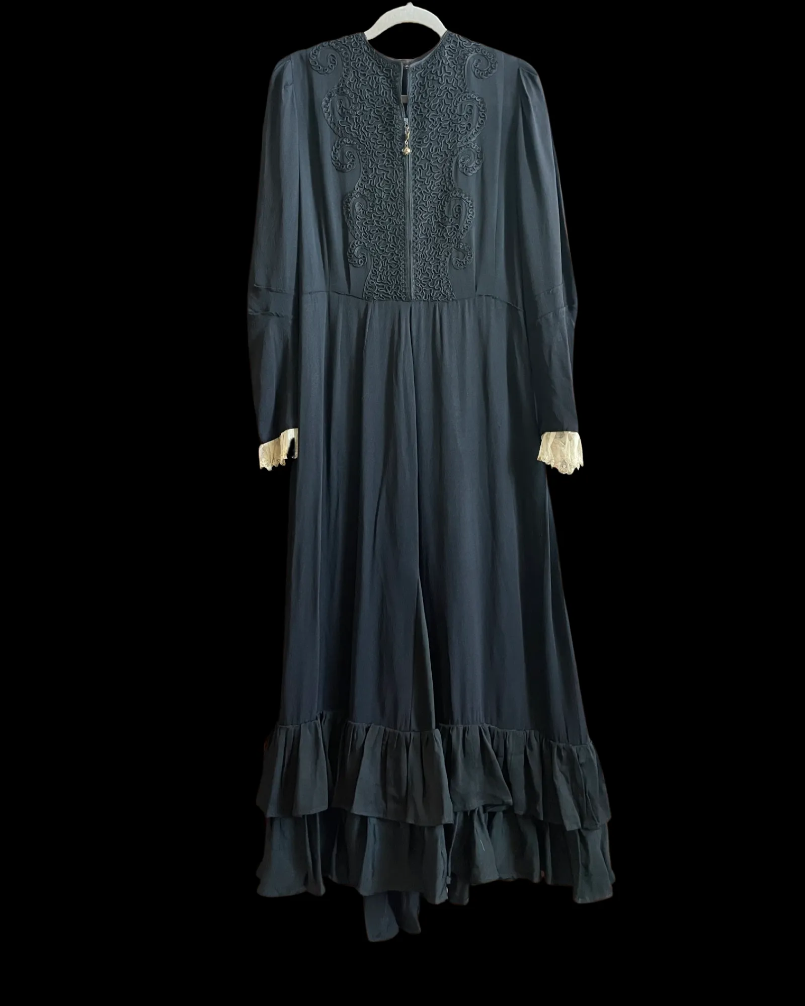 1940s Rayon Crepe Soutache Zip Front Dress