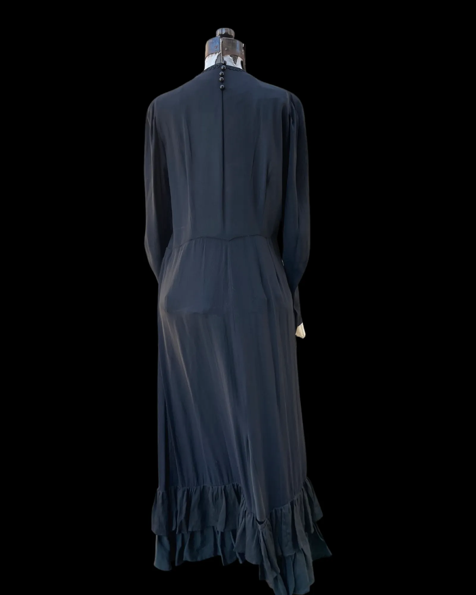 1940s Rayon Crepe Soutache Zip Front Dress