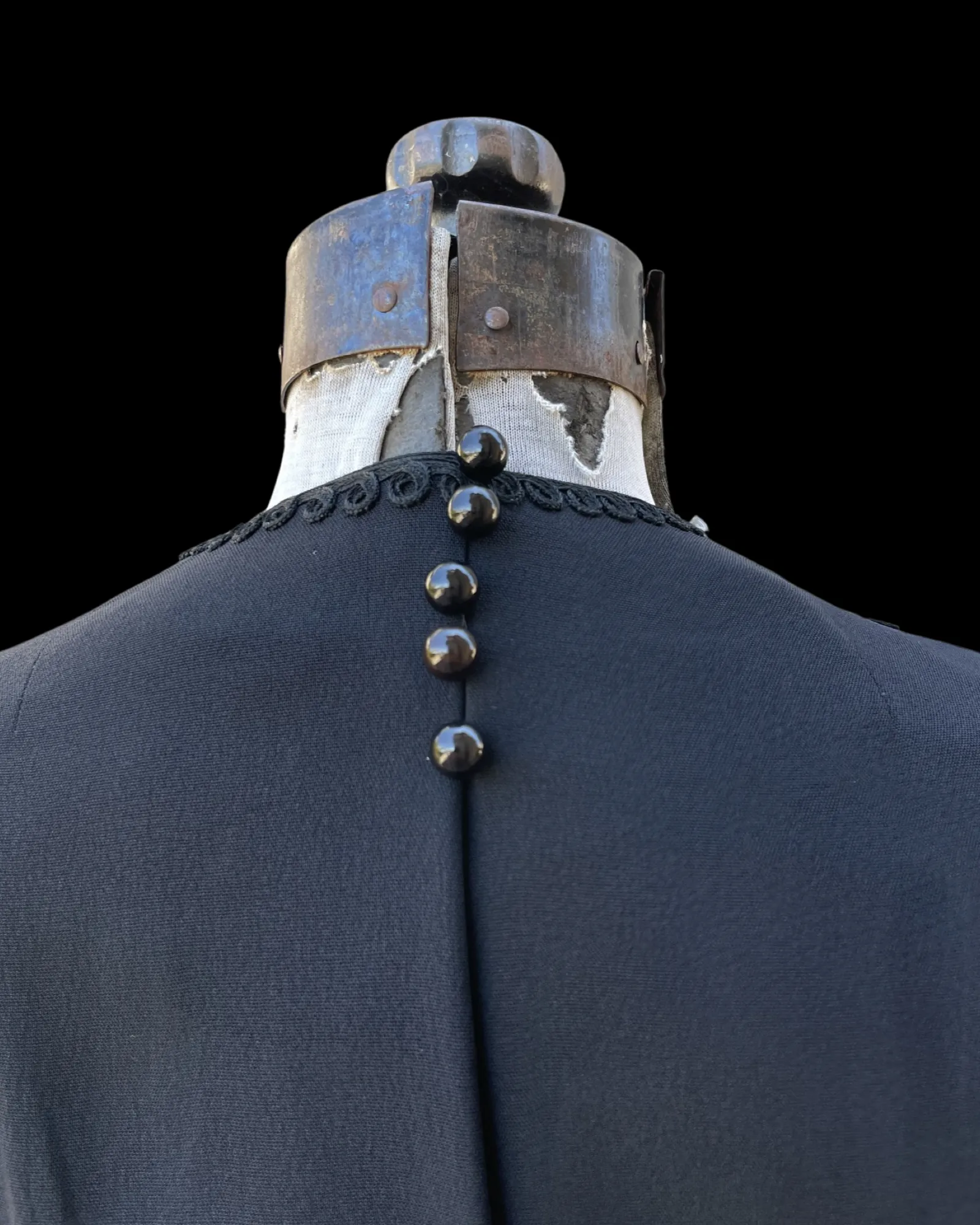 1940s Rayon Crepe Soutache Zip Front Dress