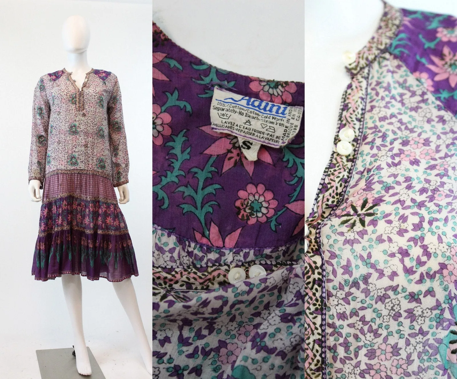 1970s Adini caftan cactus print INDIAN COTTON small  | new spring summer