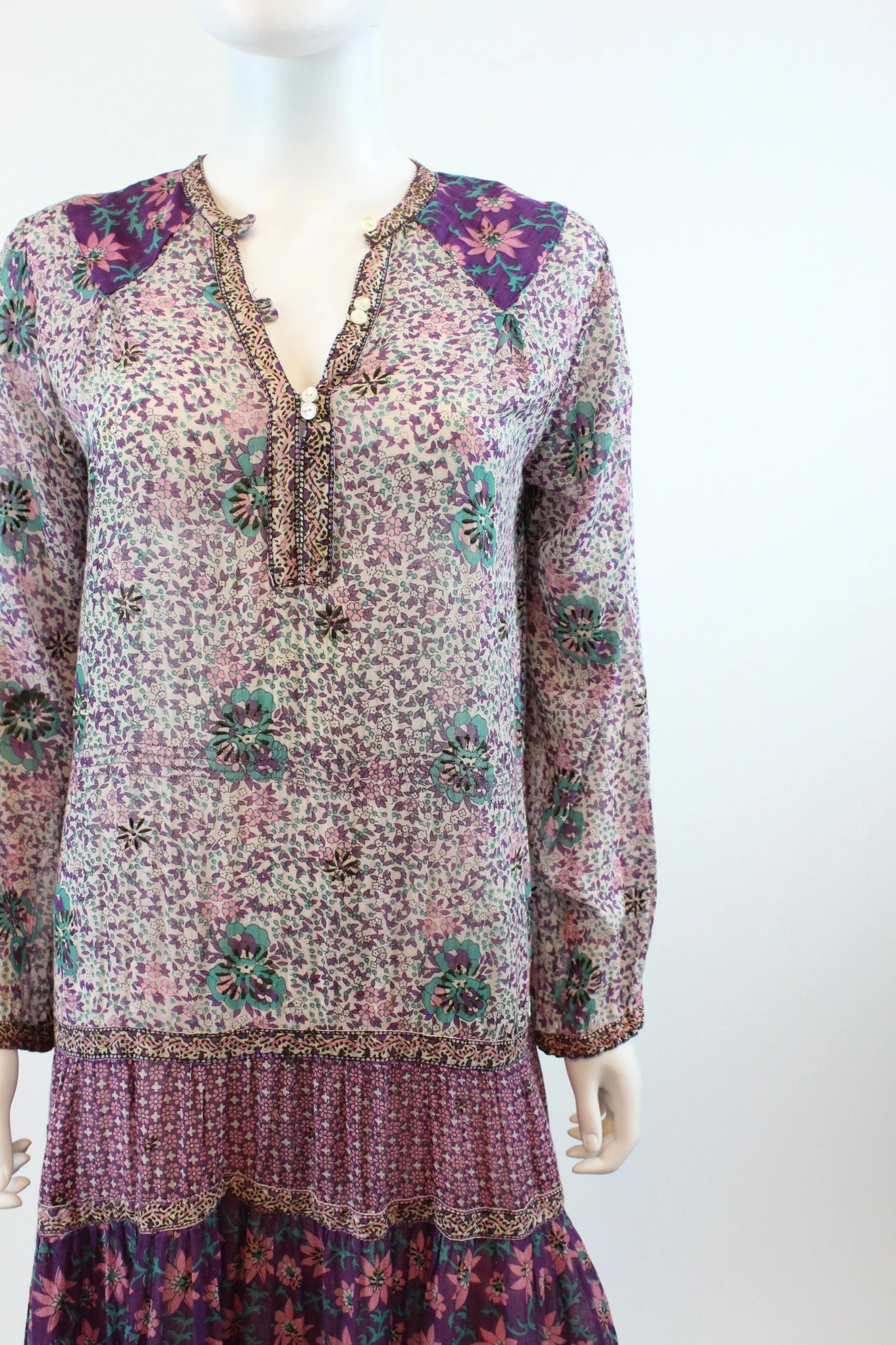 1970s Adini caftan cactus print INDIAN COTTON small  | new spring summer