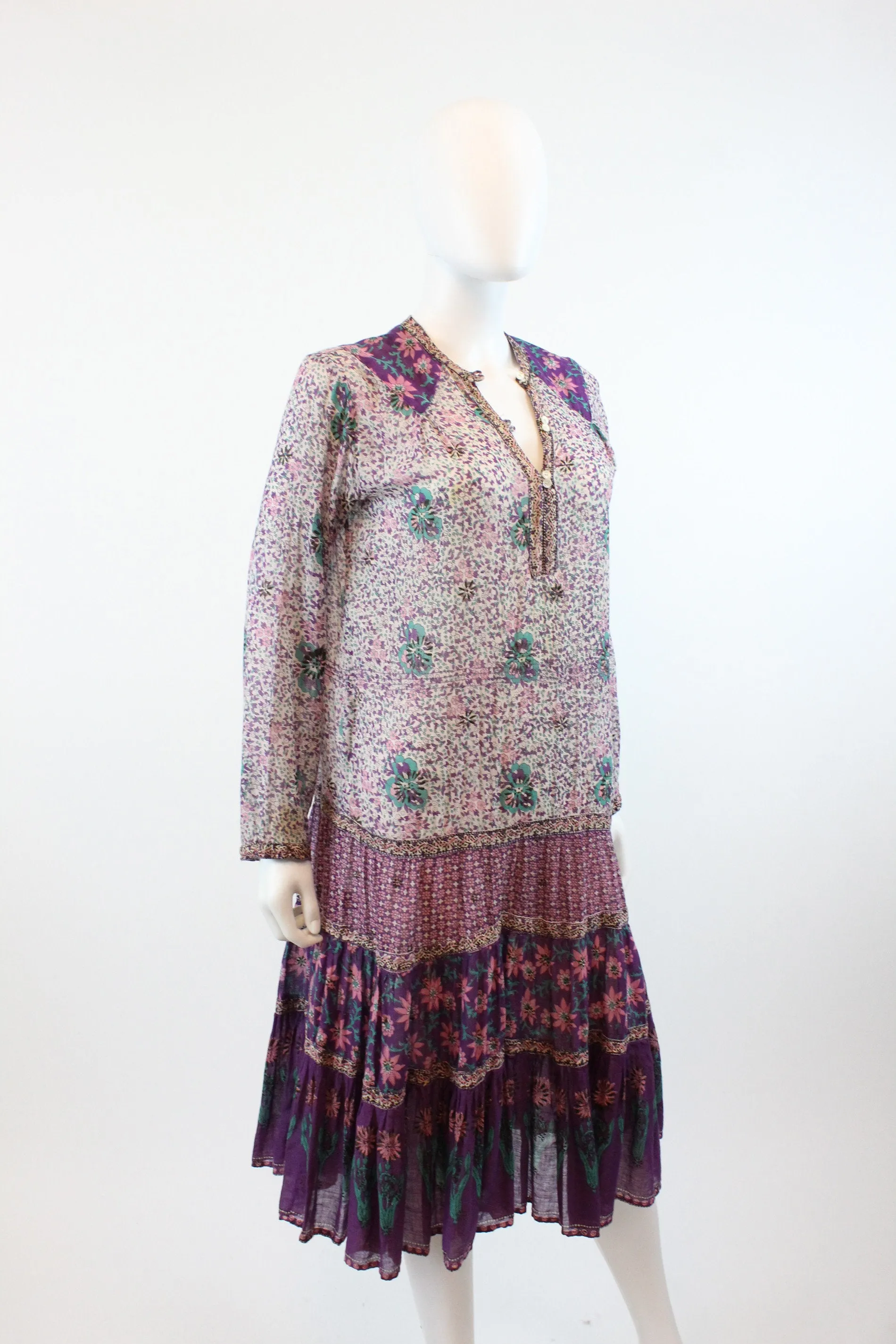 1970s Adini caftan cactus print INDIAN COTTON small  | new spring summer