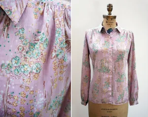 1970's Long Sleeve Lilac Blouse, Size L
