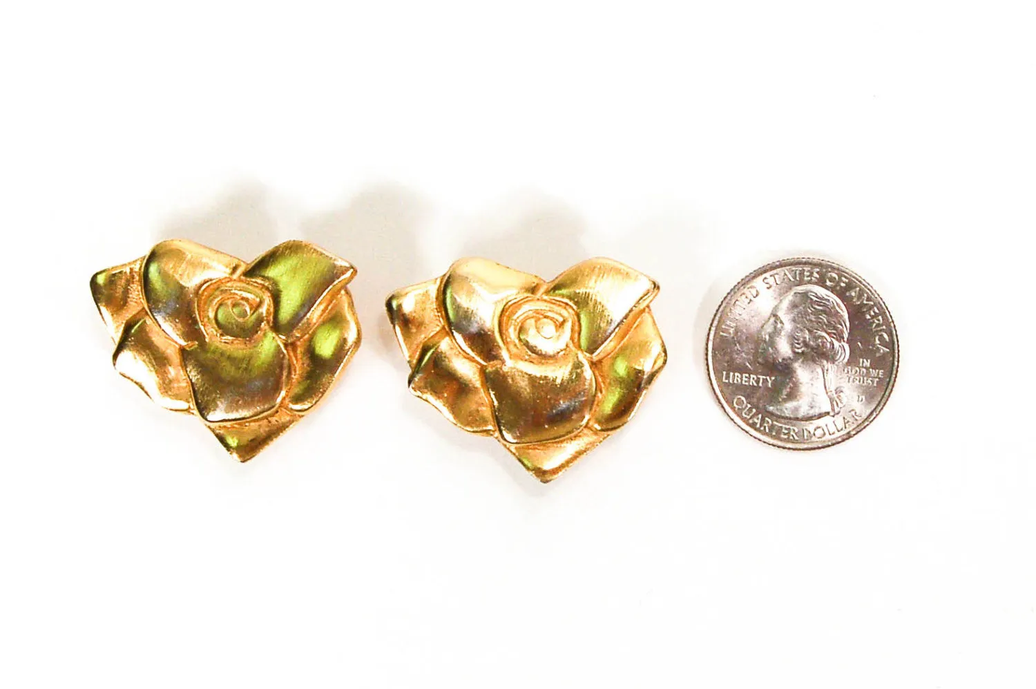 1980's Gold Tone Rose Earrings