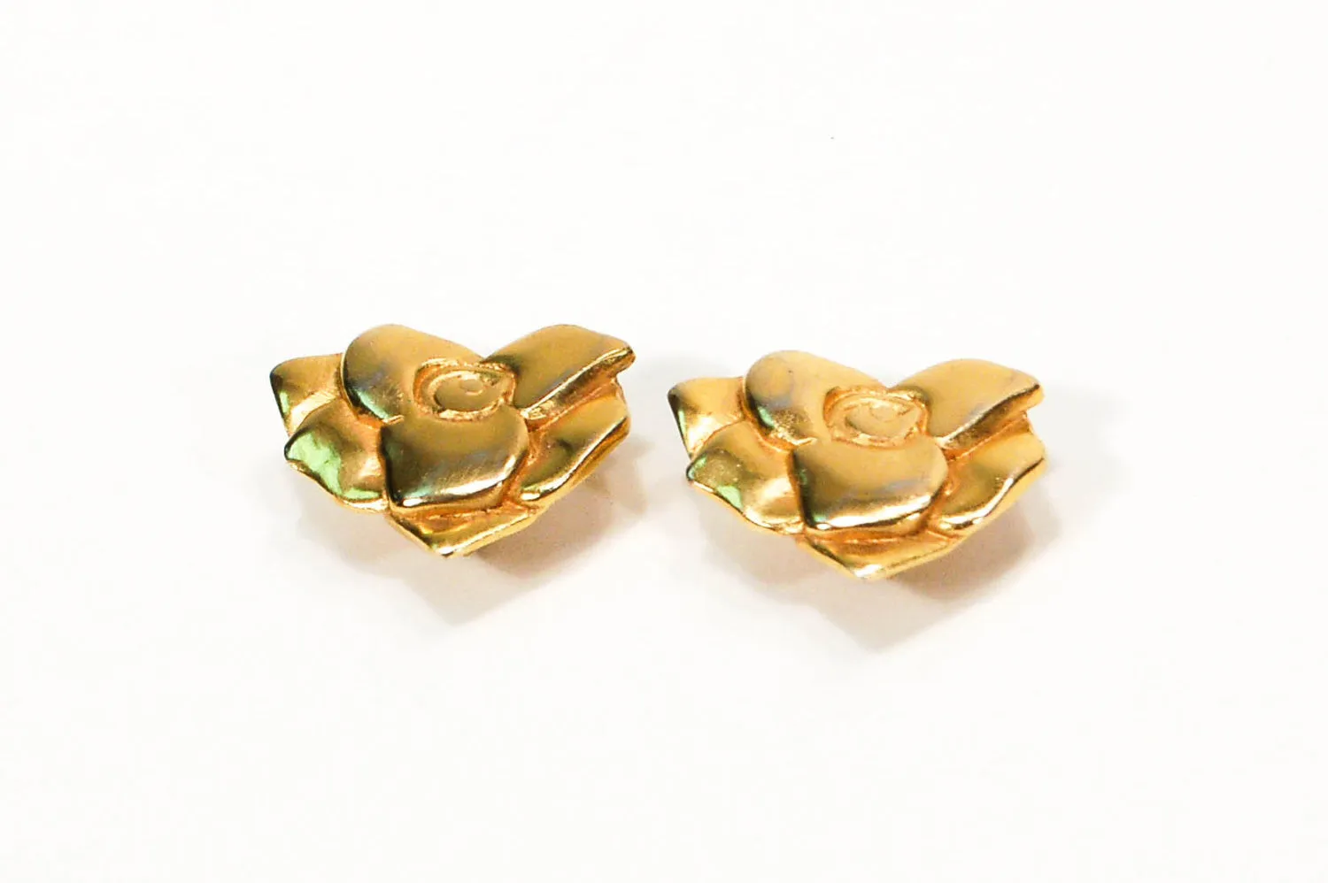 1980's Gold Tone Rose Earrings