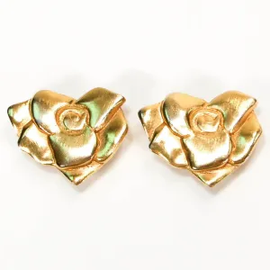 1980's Gold Tone Rose Earrings