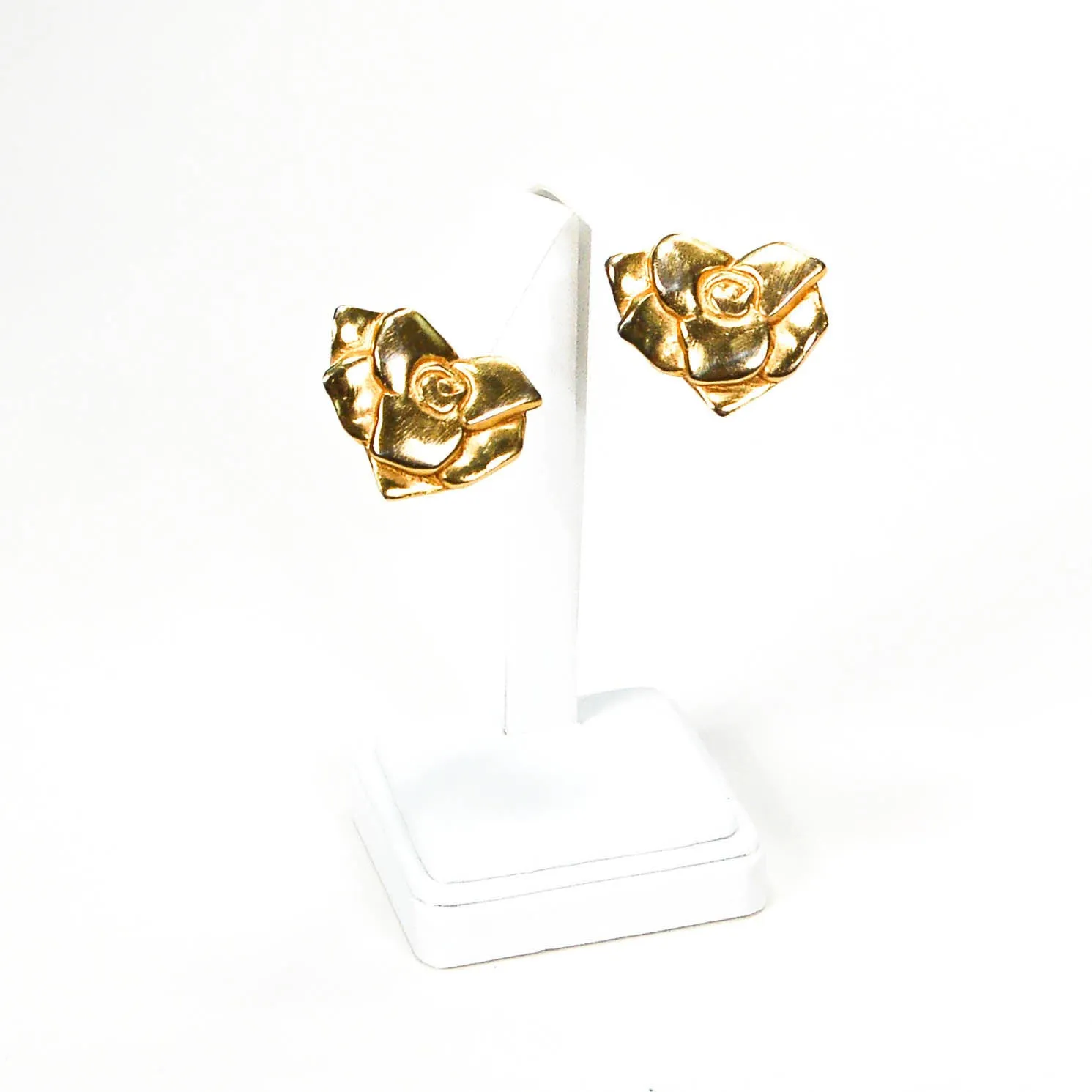 1980's Gold Tone Rose Earrings