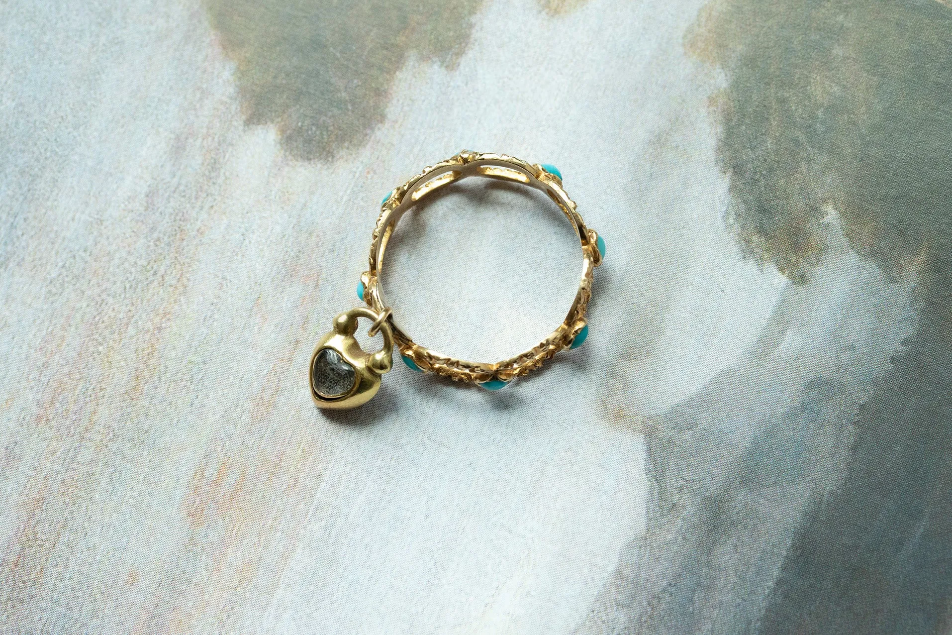 19th Century Turquoise and Enamel Padlock Eternity Ring
