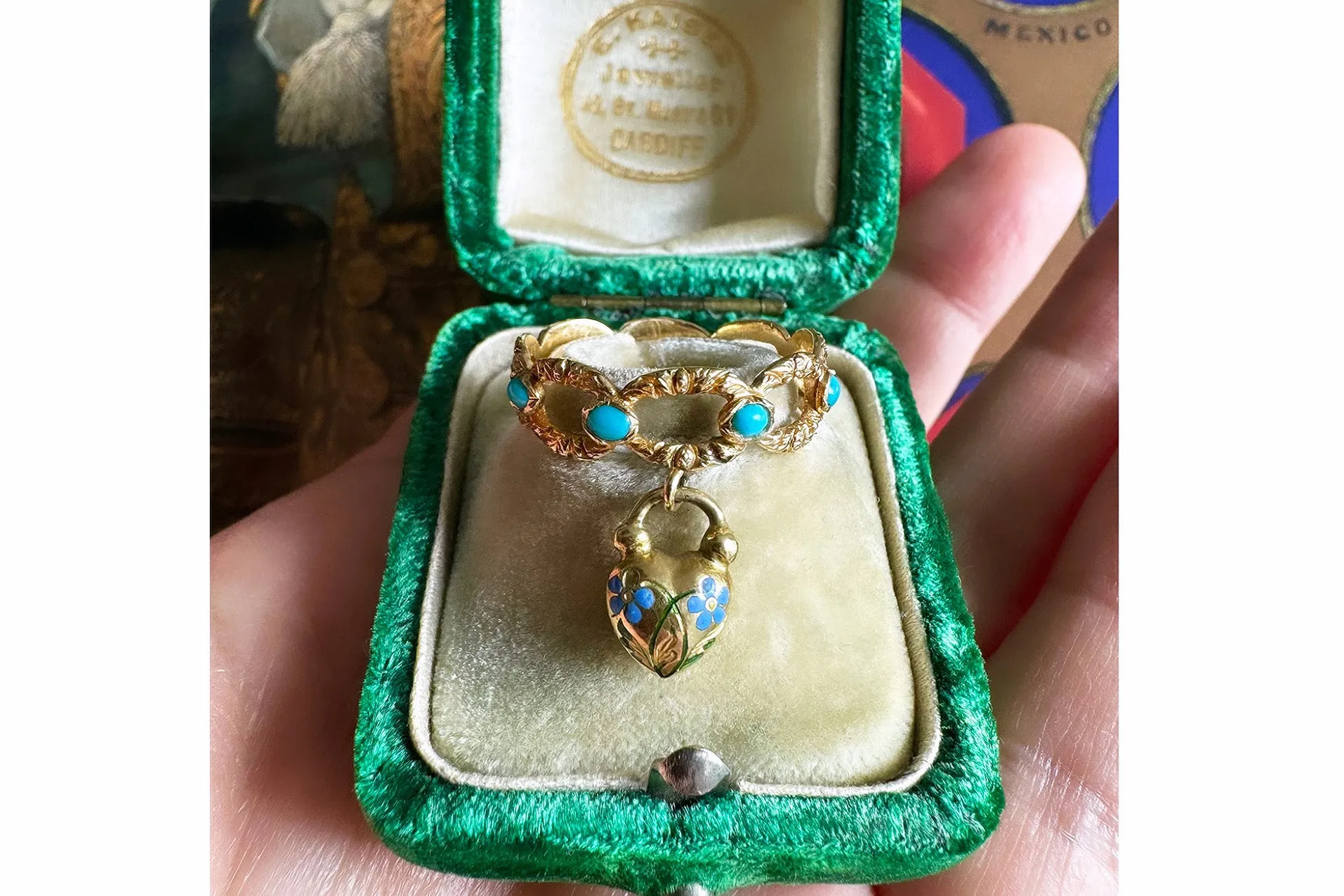 19th Century Turquoise and Enamel Padlock Eternity Ring