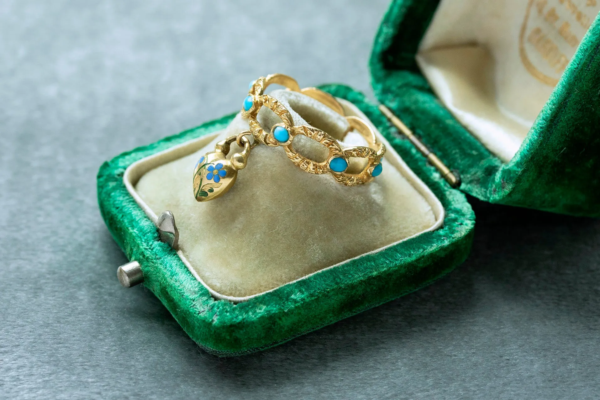 19th Century Turquoise and Enamel Padlock Eternity Ring