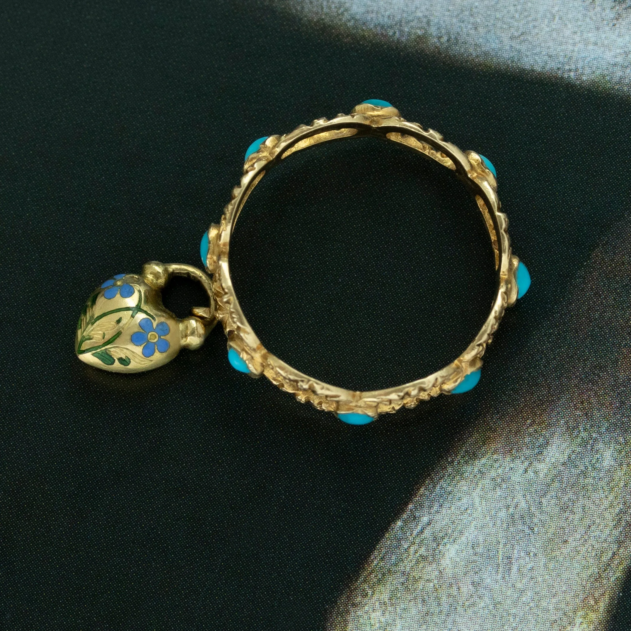 19th Century Turquoise and Enamel Padlock Eternity Ring