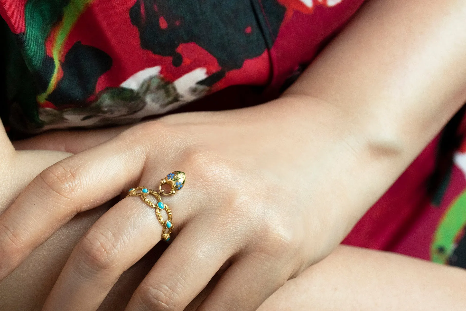 19th Century Turquoise and Enamel Padlock Eternity Ring