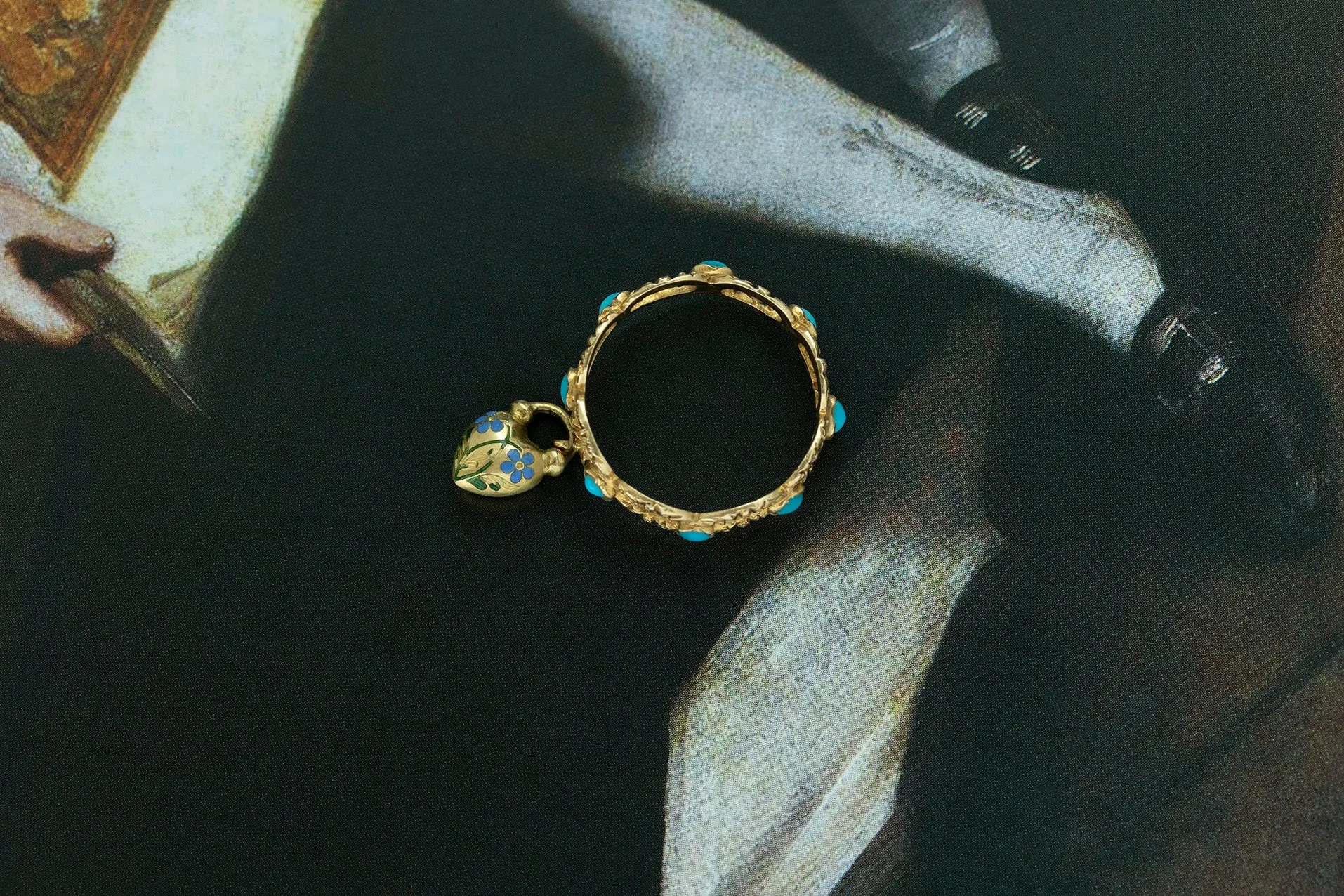 19th Century Turquoise and Enamel Padlock Eternity Ring