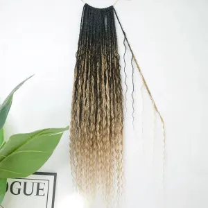 1B/27 Crochet Boho Box Braids with Human Hair Curls