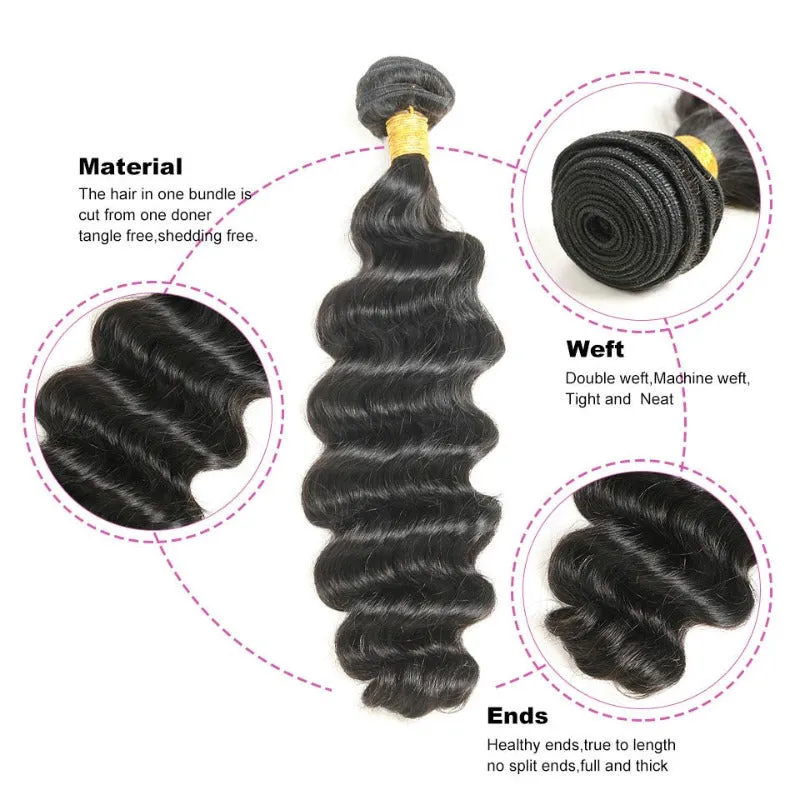 2 Bundles With 13x4 Lace Frontal Loose Wave Natural Black Brazilian Virgin Human Hair