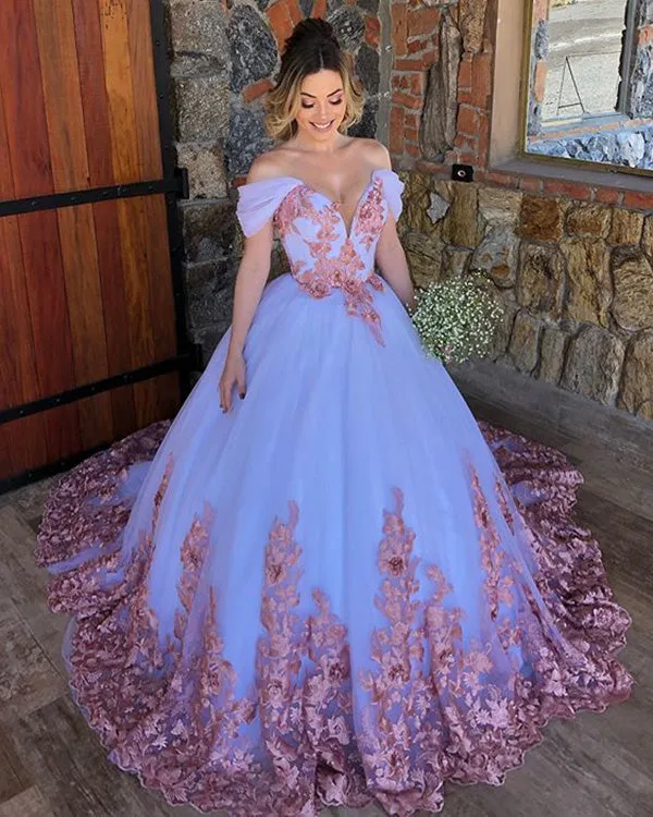 2020 Elegant Lace Wedding Dress Ball Gown Cap Sleeves Blush Appliques Princess Bridal Gowns