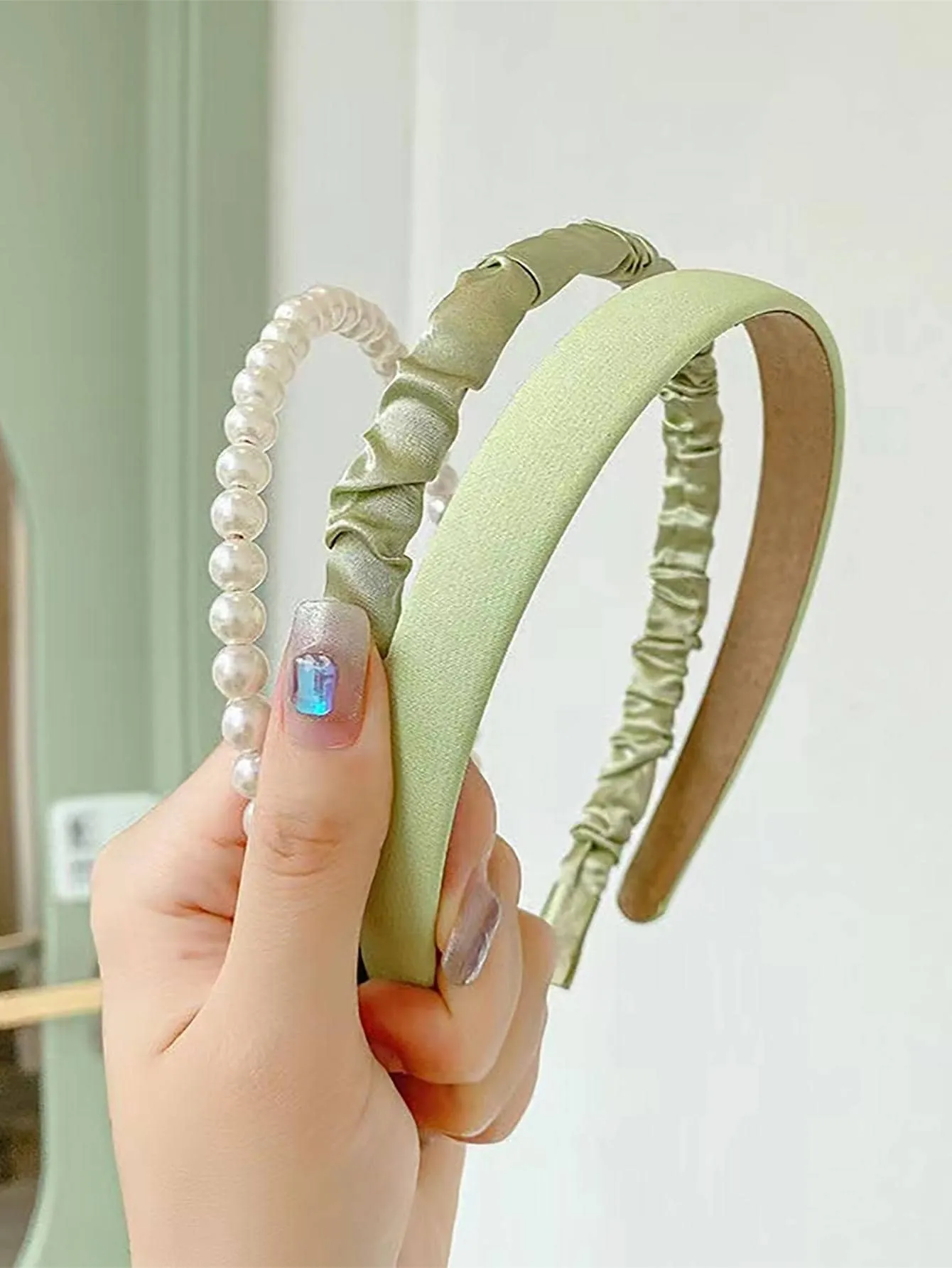 3pcs Set/Faux Pearl Sweet Ruffled Headband