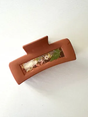 4 inch Claw Clip with real pressed flowers inside *CLEARANCE* Burnt Orange/Brick red
