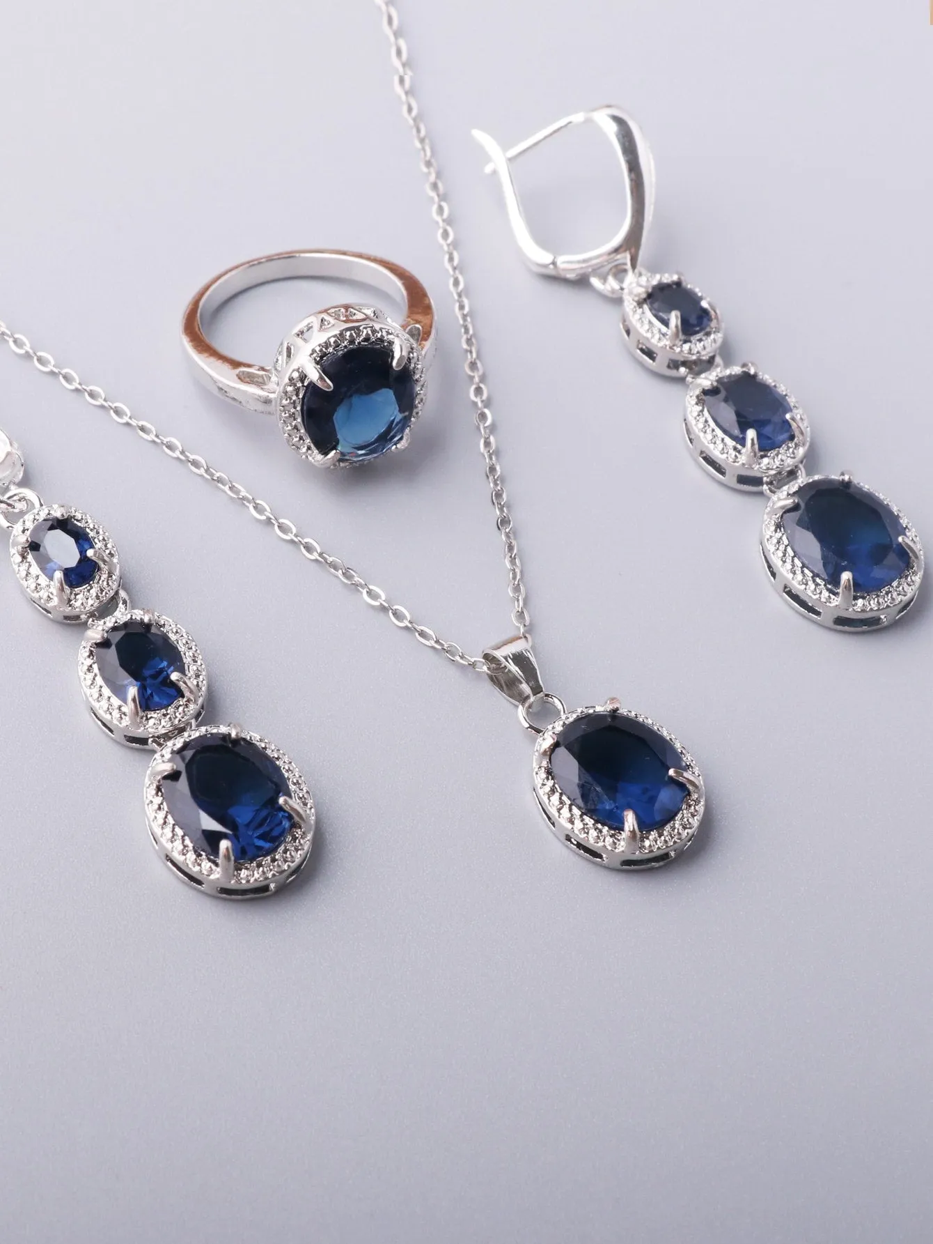 4pcs Rhinestone Decor Jewelry Set - Blue