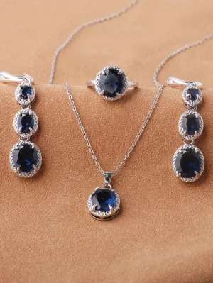 4pcs Rhinestone Decor Jewelry Set - Blue