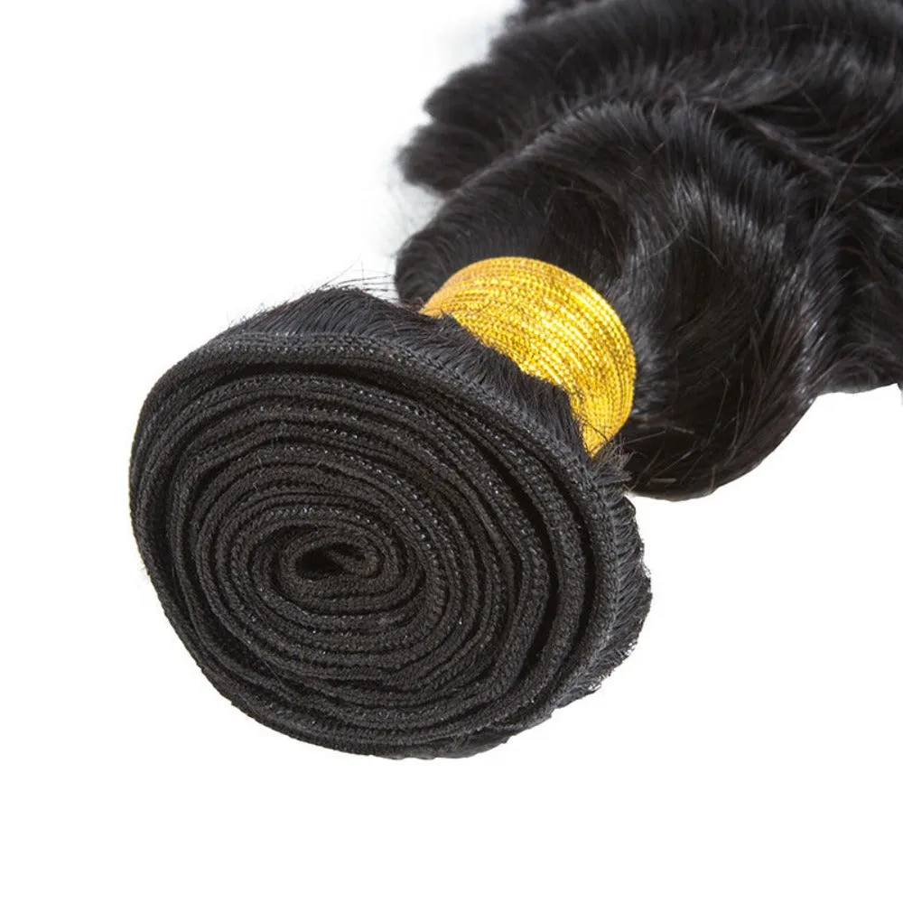 4x4 Lace Closure Deep Wave Virgin Human Hair 3 Bundles