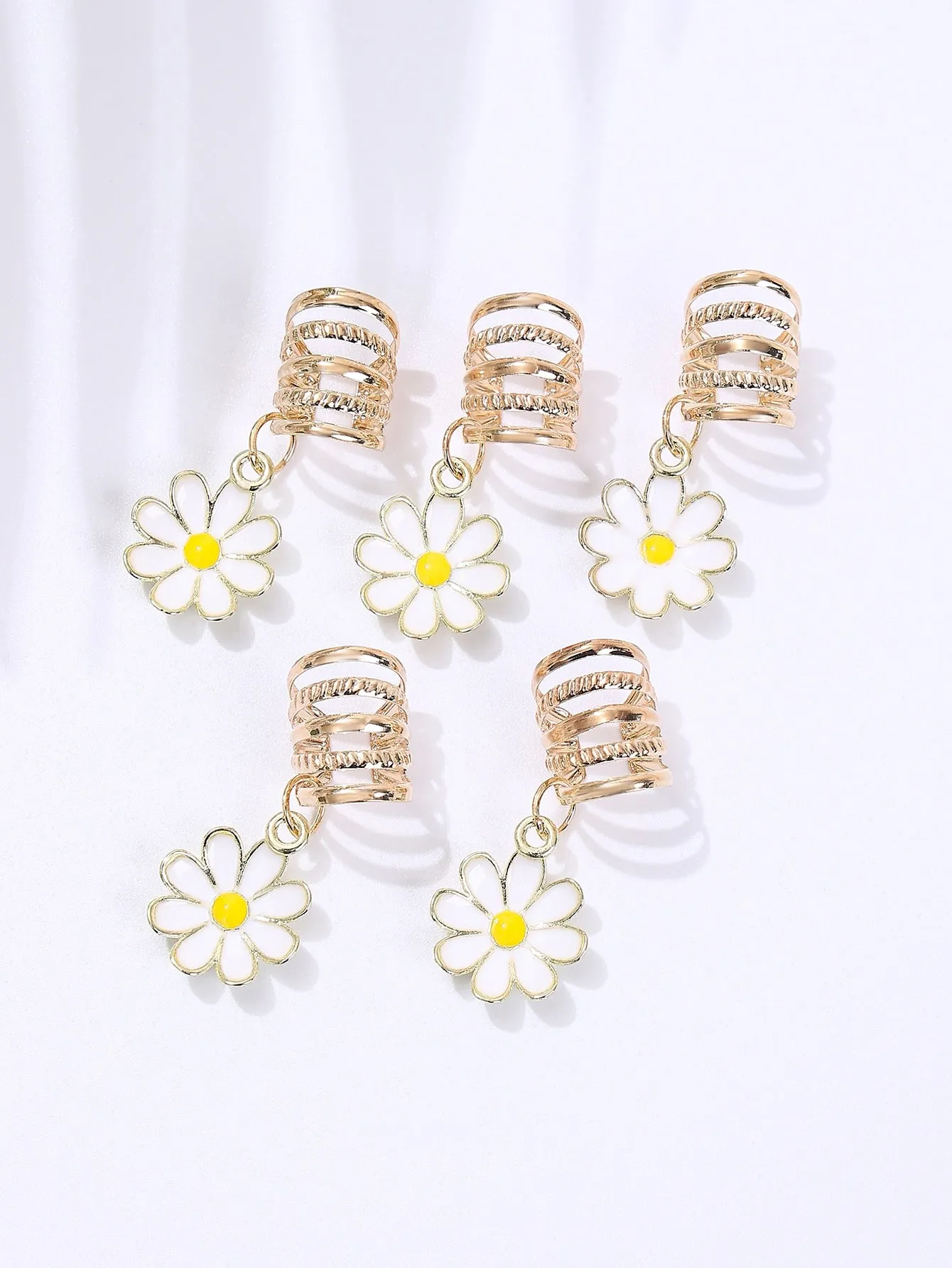 5pcs White Alloy Daisy Drop Hair Ring