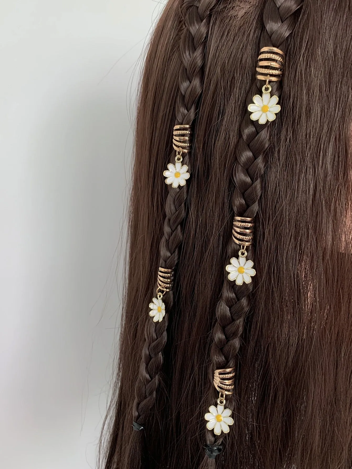 5pcs White Alloy Daisy Drop Hair Ring