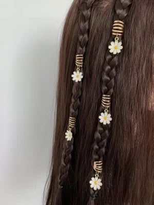5pcs White Alloy Daisy Drop Hair Ring