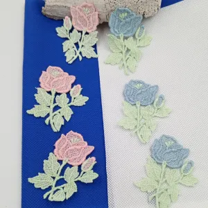 6 pieces FLORAL VINTAGE appliques pink blue green flower Patches #137