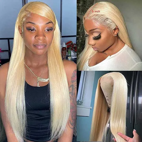 613 Blonde Wig Transparent 5x5 Lace Closure Wig Straight Wig Colored Human Hair Wigs