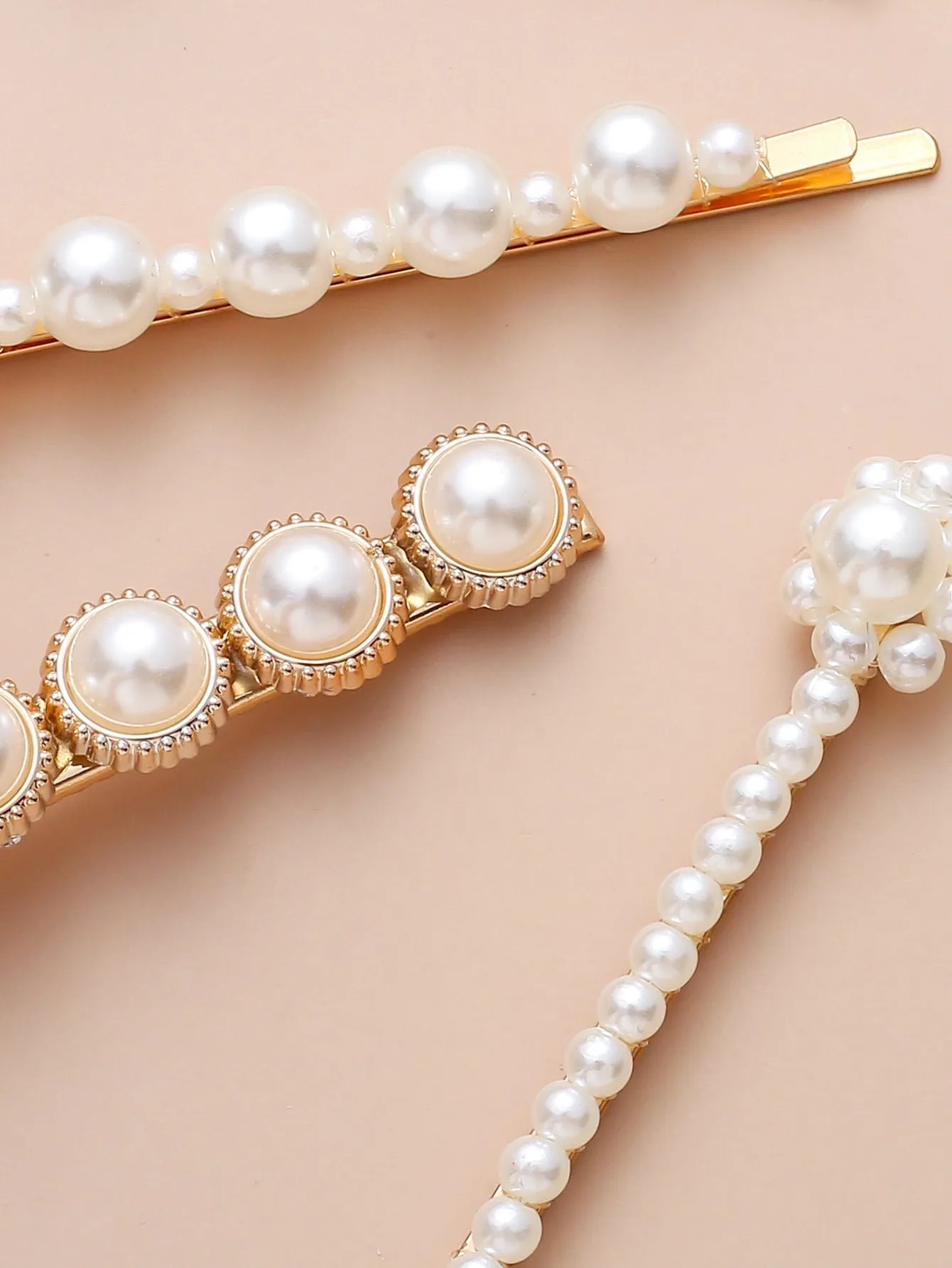 6pcs Metal Butterfly Faux Pearl Hair Clip  - Gold