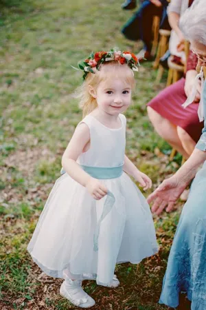 A-line Satin Tulle Belted Simple Flower Girl Dress Country