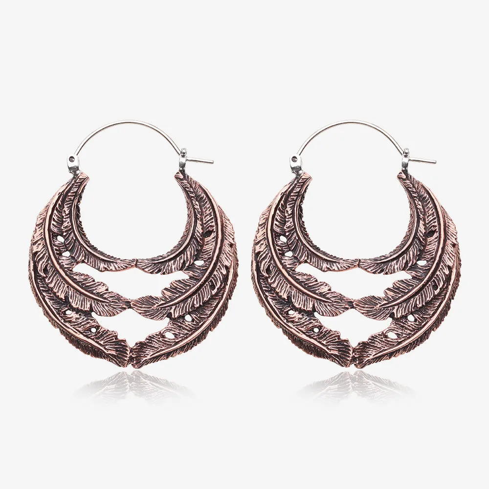 A Pair of Vintage Goddess Leaflet Loops Copper Plug Hoop Earring