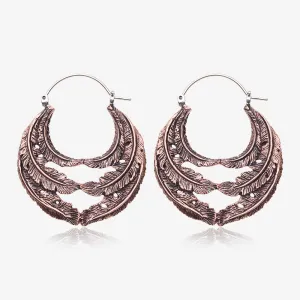 A Pair of Vintage Goddess Leaflet Loops Copper Plug Hoop Earring