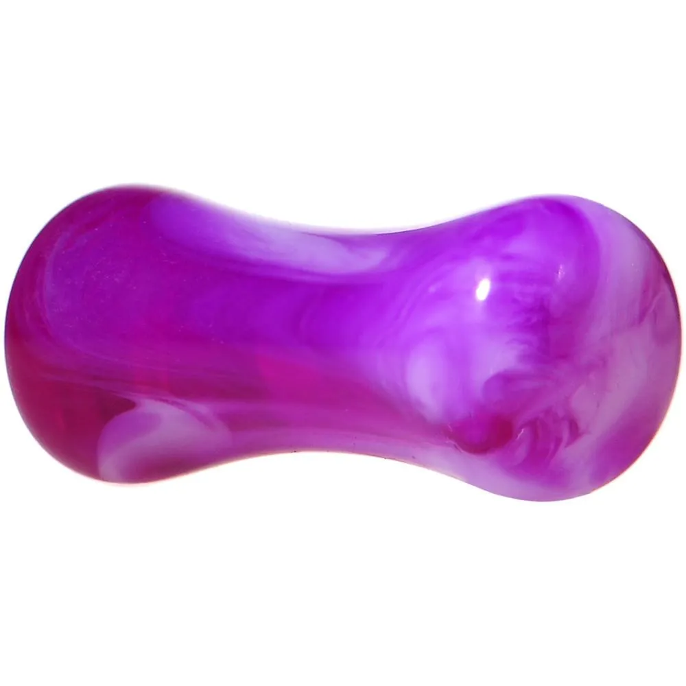 Acrylic Purple and White Marbled Saddle Plug 6 Gauge to 1 Inch