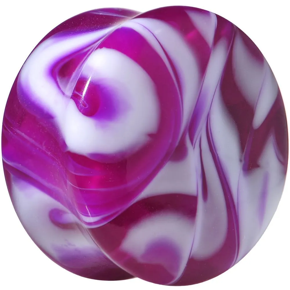Acrylic Purple and White Marbled Saddle Plug 6 Gauge to 1 Inch