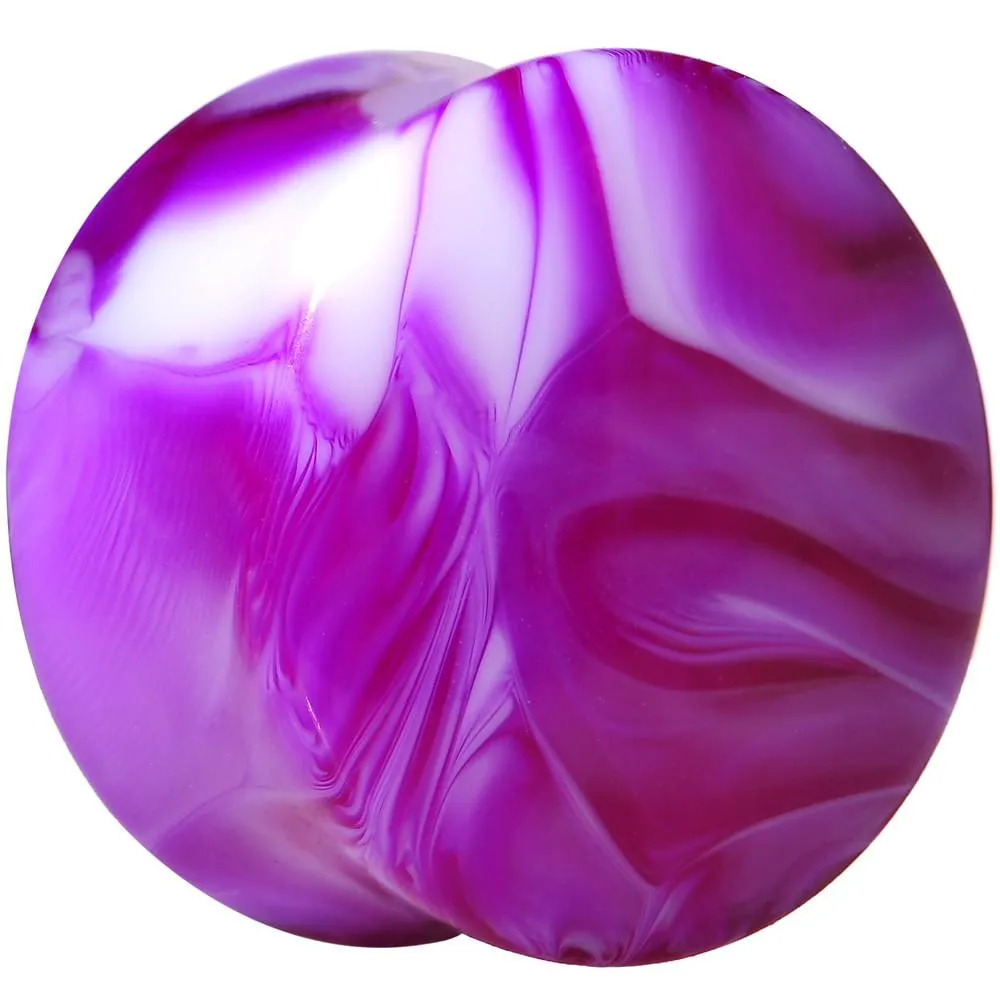 Acrylic Purple and White Marbled Saddle Plug 6 Gauge to 1 Inch