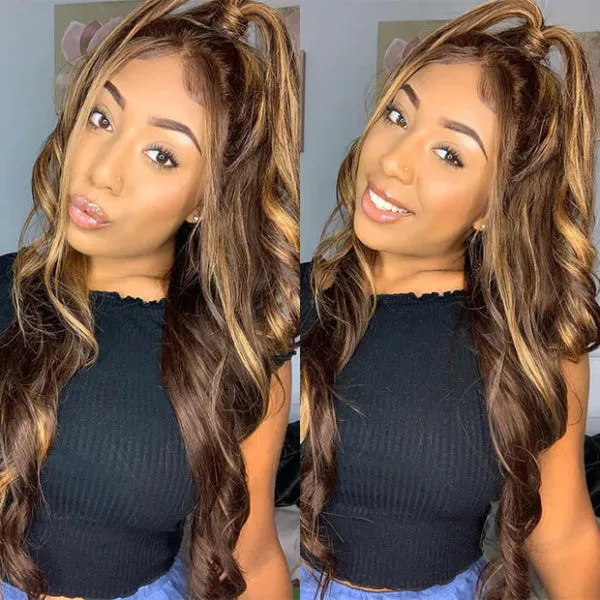 Alipop 360 Lace Front Wig Body Wave Honey Blonde Highlights Wig