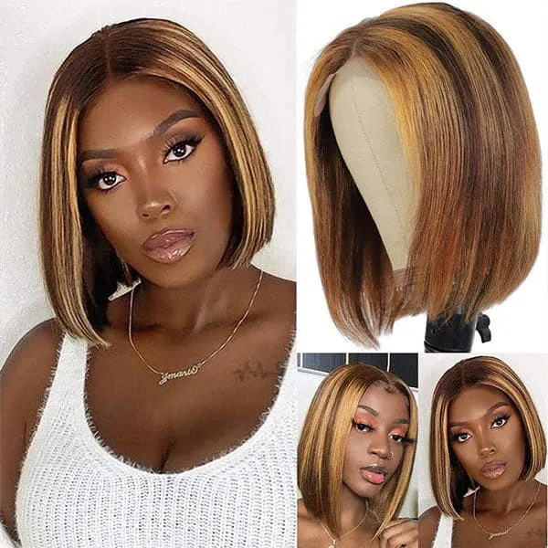 Alipop Bob Wigs Striaght 4x4 Lace Closure Wig Highlight Wig Human Hair Wig