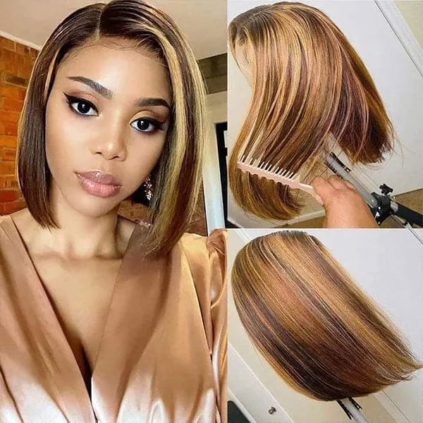 Alipop Bob Wigs Striaght 4x4 Lace Closure Wig Highlight Wig Human Hair Wig