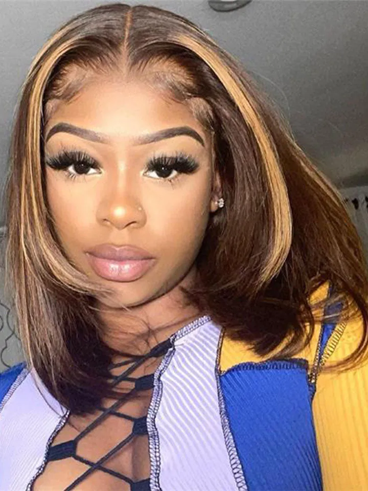 Alipop Bob Wigs Striaght 4x4 Lace Closure Wig Highlight Wig Human Hair Wig