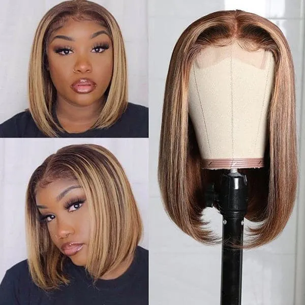 Alipop Bob Wigs Striaght 4x4 Lace Closure Wig Highlight Wig Human Hair Wig